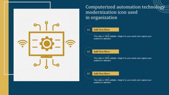 Computerized Automation Technology Modernization Icon Used In Organization Summary Pdf