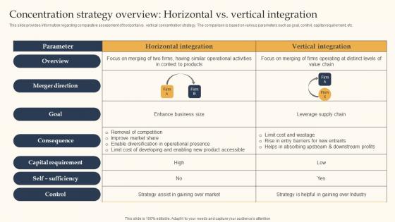 Concentration Strategy Overview Horizontal Key Business Tactics Organizational Success Summary Pdf