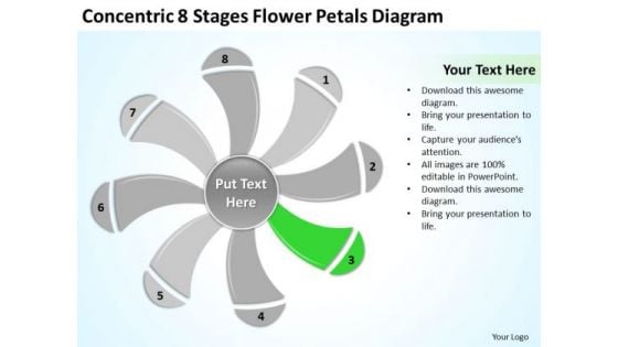 Concentric 8 Stages Flower Petals Diagram Ppt Courier Business Plan PowerPoint Templates