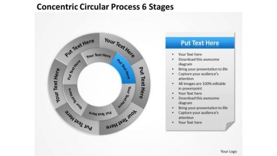 Concentric Circular Process 6 Stages Business Action Plan PowerPoint Slides