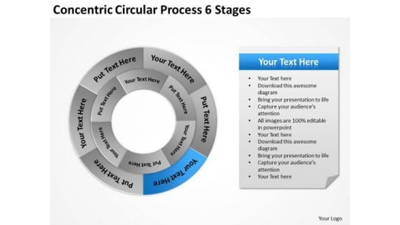 Concentric Circular Process 6 Stages Business Plan PowerPoint Templates