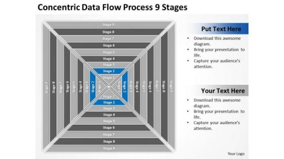 Concentric Data Flow Process 9 Stages Business Plan PowerPoint Templates