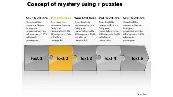 Concept Of Mystery Using 5 Puzzles Creating Flow Chart PowerPoint Slides