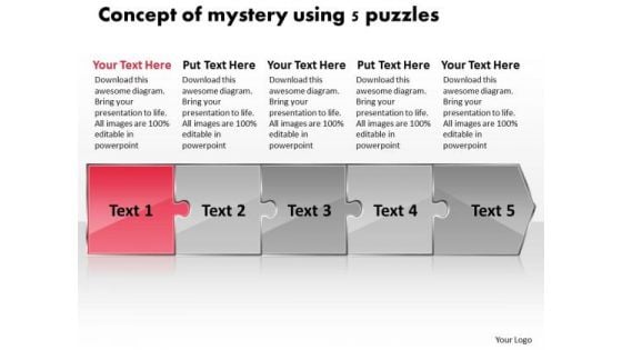 Concept Of Mystery Using 5 Puzzles Documentation Flow Chart PowerPoint Slides