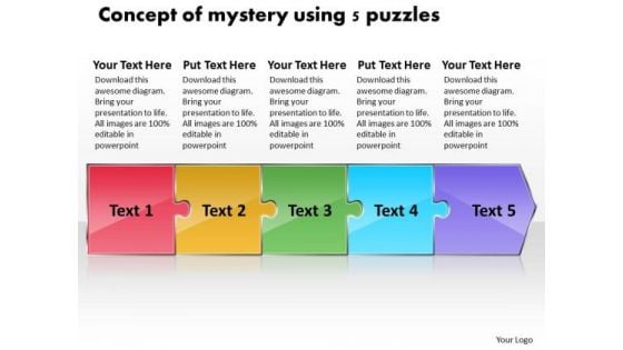 Concept Of Mystery Using 5 Puzzles Office Flow Charts PowerPoint Templates