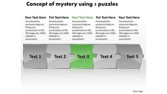 Concept Of Mystery Using 5 Puzzles Program Flowchart PowerPoint Templates