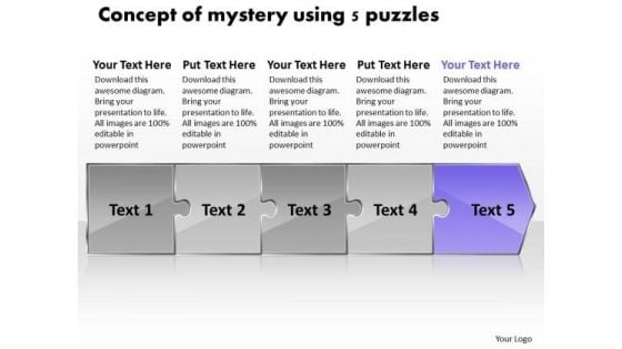 Concept Of Mystery Using 5 Puzzles Tech Support Flow Chart PowerPoint Slides