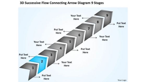 Connecting Arrow Diagram 9 Stages Creating Business Plan Step By PowerPoint Slides