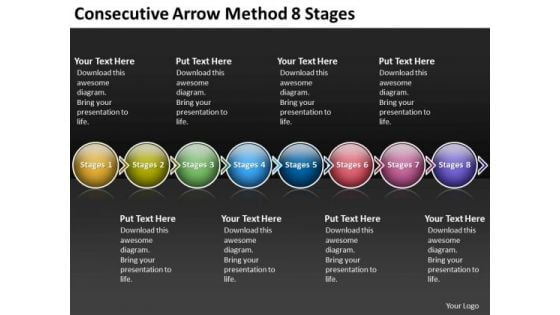 Consecutive Arrow Method 8 Stages Flowchart Creator PowerPoint Templates