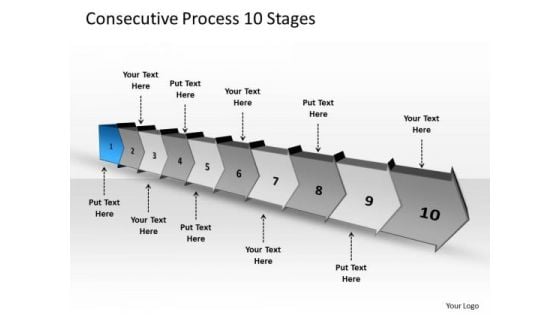 Consecutive Process 10 Stages Business Plan Flow Chart PowerPoint Templates