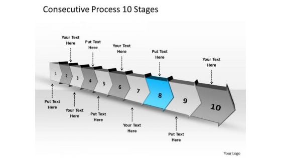 Consecutive Process 10 Stages Flowchart PowerPoint Freeware Slides