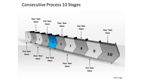 Consecutive Process 10 Stages Free Schematic PowerPoint Templates
