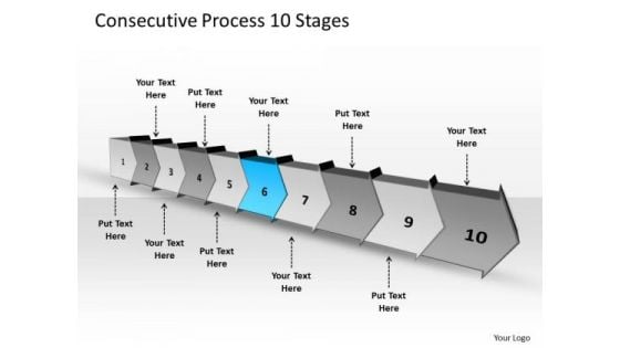 Consecutive Process 10 Stages Planning Flow Chart PowerPoint Templates