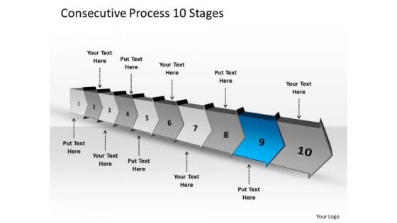 Consecutive Process 10 Stages Ppt Support Flow Chart PowerPoint Slides