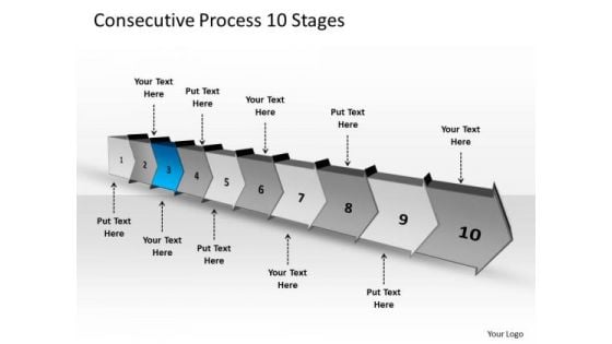 Consecutive Process 10 Stages Technical Drawing PowerPoint Slides