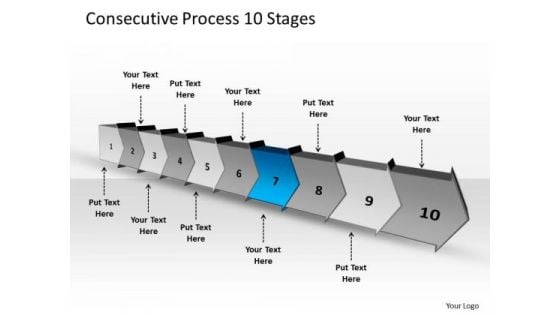 Consecutive Process 10 Stages Visio Flow Chart PowerPoint Slides