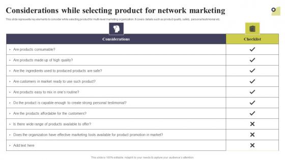 Considerations While Selecting Product For Network Marketing Multi Level Marketing Download Pdf