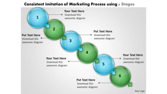 Consistent Imitation Of Marketing Process Using 6 Stages Flow Chart Creator Free PowerPoint Slides