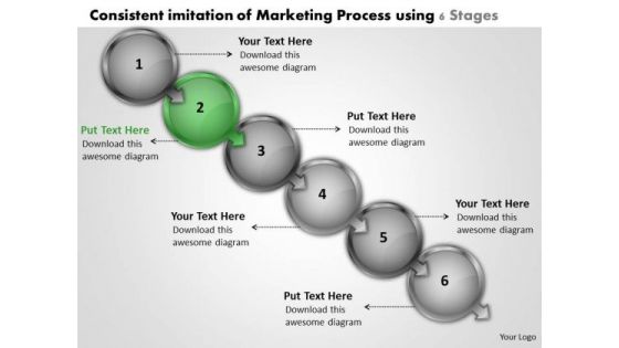 Consistent Imitation Of Marketing Process Using 6 Stages Flowchart For PowerPoint Templates