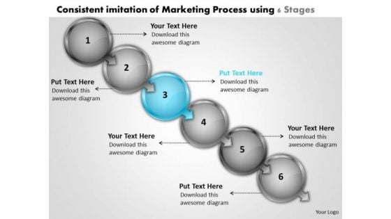 Consistent Imitation Of Marketing Process Using 6 Stages Microsoft Flowchart PowerPoint Templates