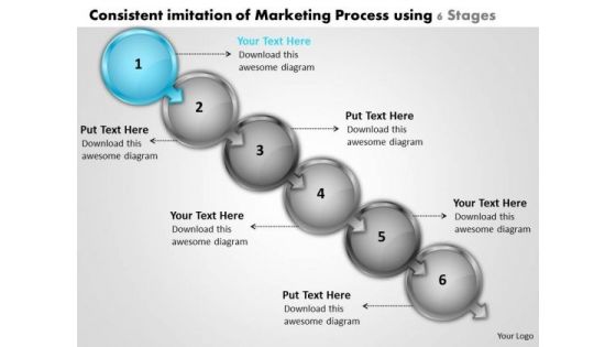 Consistent Imitation Of Marketing Process Using 6 Stages Online Flowchart Maker PowerPoint Templates