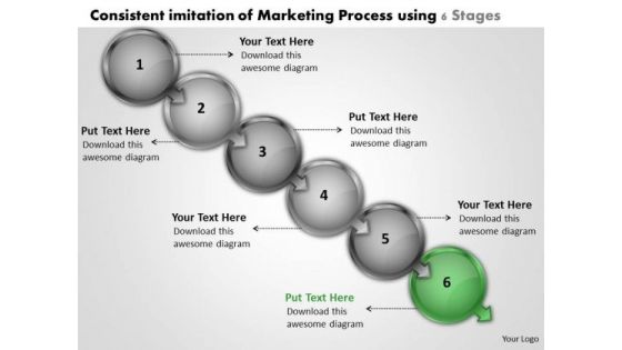 Consistent Imitation Of Marketing Process Using 6 Stages Typical Flow Chart PowerPoint Templates