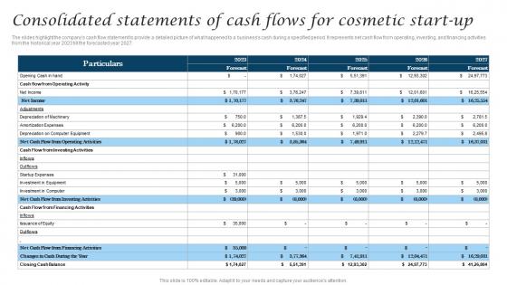 Consolidated Statements Of Cash Flows For Cosmetic Industry Business Brochure Pdf