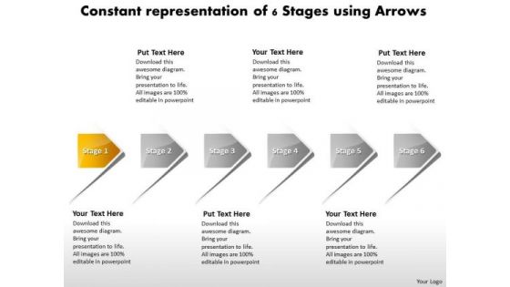 Constant Representation Of 6 Stages Using Arrows Business Process Flowcharts PowerPoint Slides