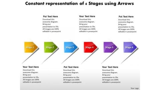 Constant Representation Of 6 Stages Using Arrows Flowchart PowerPoint Freeware Templates