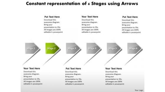 Constant Representation Of 6 Stages Using Arrows Support Process Flow Chart PowerPoint Slides