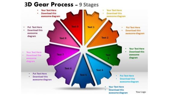 Consulting Diagram 3d Gear Process 9 Stages Business Cycle Diagram