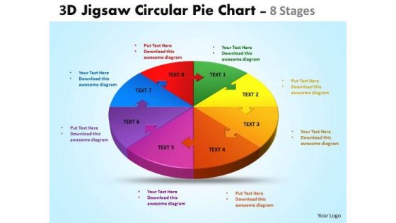 Consulting Diagram 3d Jigsaw Circular Diagram Pie Chart 8 Stages Strategic Management