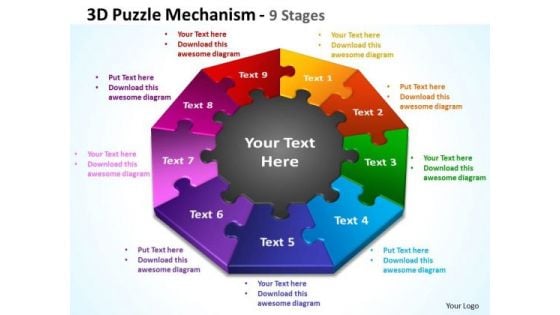 Consulting Diagram 3d Puzzle Mechanism 9 Stages Business Cycle Diagram