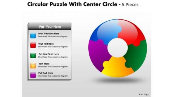 Consulting Diagram Circular Puzzle With Center Circle 5 Pieces Sales Diagram