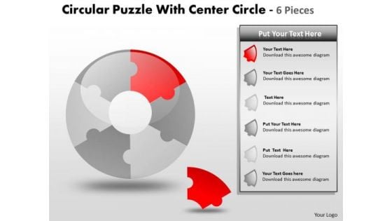 Consulting Diagram Circular Puzzle With Center Circle 6 Pieces Strategic Management