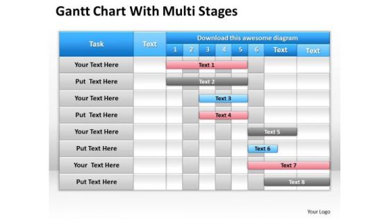 Consulting PowerPoint Template Gantt Chart With Multi Stages Ppt Slides