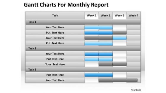 Consulting PowerPoint Template Gantt Charts For Monthly Report Ppt Templates