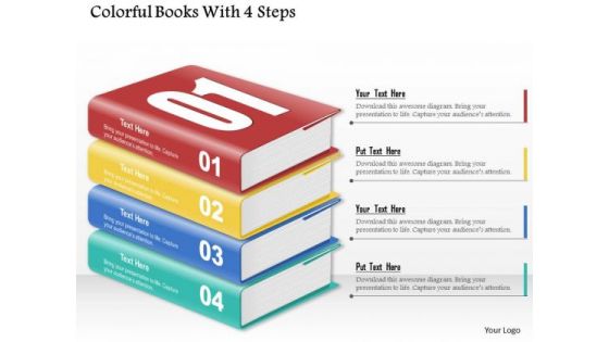 Consulting Slides Colorful Books With 4 Steps Business Presentation