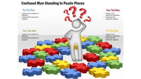 Consulting Slides Confused Man Standing In Puzzle Pieces Business Presentation