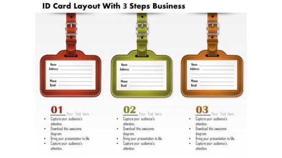 Consulting Slides Id Card Layout With 3 Steps Business Presentation