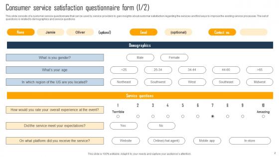 Consumer Service Questionnaire Ppt Powerpoint Presentation Complete Deck With Slides Survey