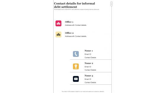 Contact Details For Informal Debt Settlement One Pager Sample Example Document