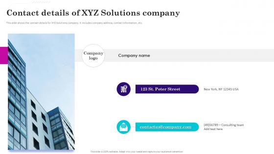 Contact Details Of XYZ Gaming Venture Investment Elevator Pitch Deck Ppt Sample