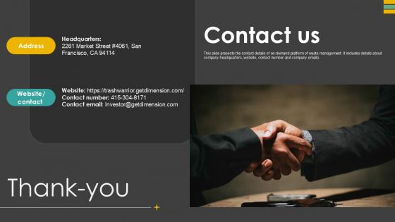 Contact Us Waste Control Platform Pitch Deck Ppt Template