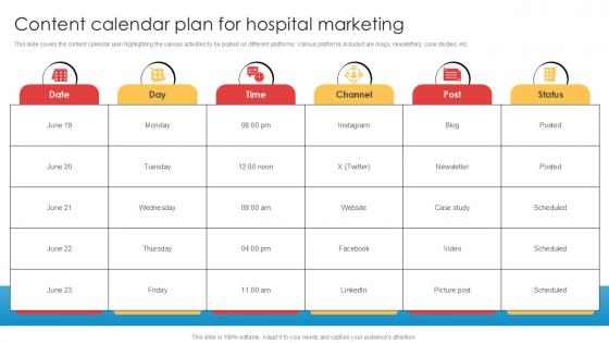 Content Calendar Plan For Hospital Marketing Implementation Of Online Ppt Slides Content Calendar Plan For Hospital Marketing Implementation Of Online Ppt Slides