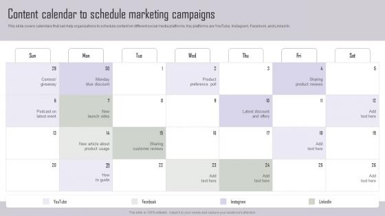 Content Calendar To Schedule Implementing Marketing Tactics To Drive Summary Pdf