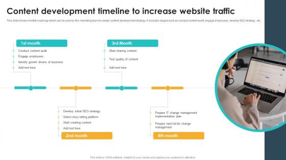 Content Development Timeline To Increase Website Traffic Seo Content Plan To Drive Strategy SS V Content Development Timeline To Increase Website Traffic Seo Content Plan To Drive Strategy SS V