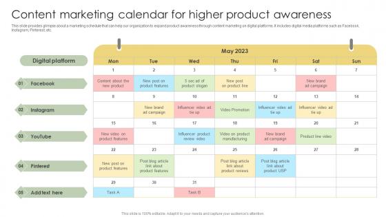 Content Marketing Calendar For Higher Product Analyzing Customer Adoption Journey Microsoft Pdf