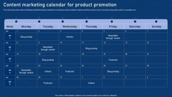 Content Marketing Calendar Product Effective Network Marketing Promotion Tactics Graphics Pdf