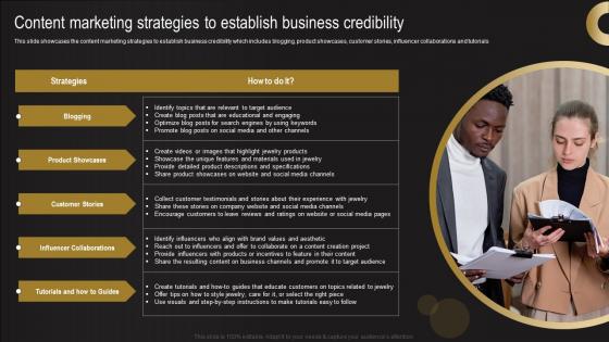 Content Marketing Strategies To Establish Business Credibility Jewelry Business Plan Sample Pdf